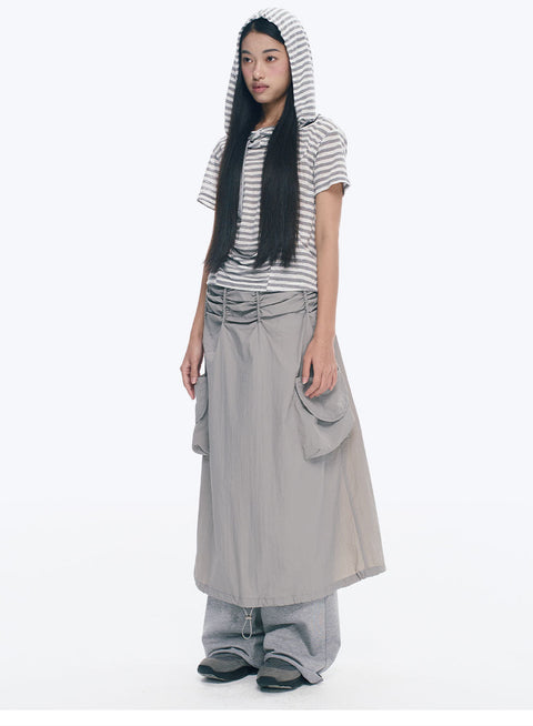 Grey Double Pocket Pleated A-Line Skirt