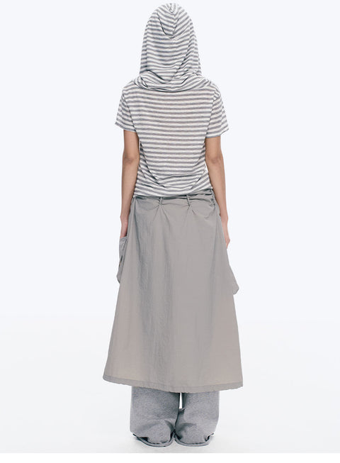 Grey Double Pocket Pleated A-Line Skirt