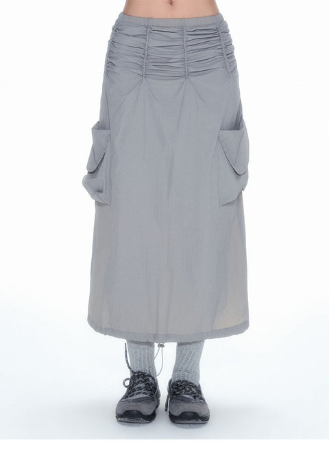 Grey Double Pocket Pleated A-Line Skirt