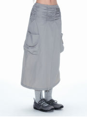 Grey Double Pocket Pleated A-Line Skirt