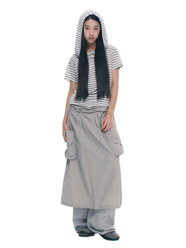 Grey Double Pocket Pleated A-Line Skirt