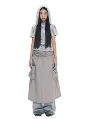 Grey Double Pocket Pleated A-Line Skirt