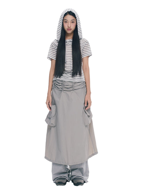 Grey Double Pocket Pleated A-Line Skirt