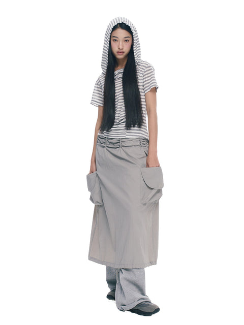 Grey Double Pocket Pleated A-Line Skirt