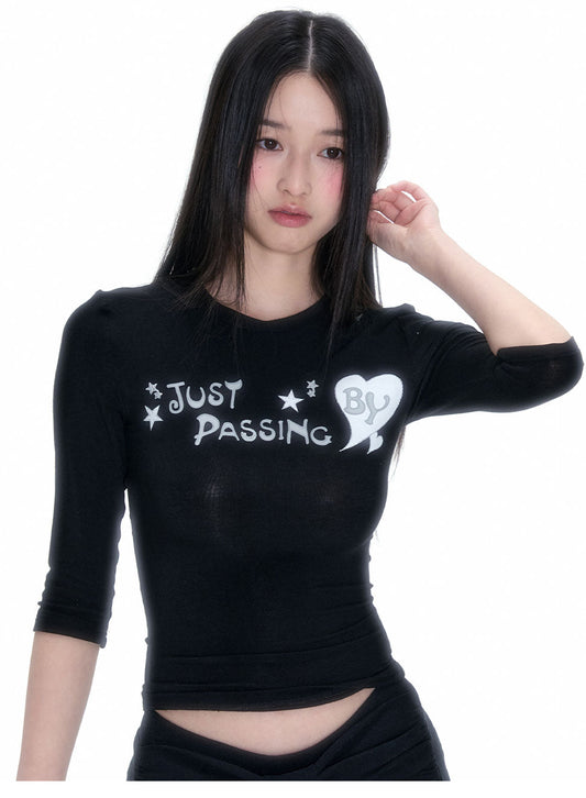 Glitter Sleeve Stretch Slim-Fit Top