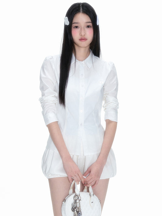 Embroidered Heart Emblem Long Sleeve Blouse Top