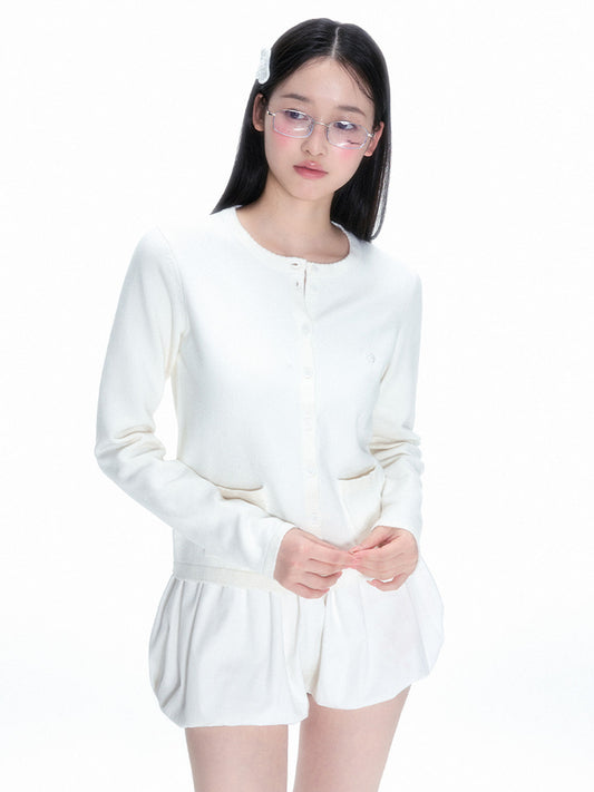 White Knitted Heart Lock Cardigan Long Sleeve Sweater