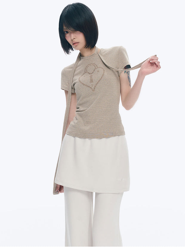 ハートロック刺繍ストライプタイTシャツ