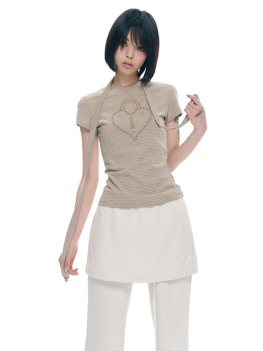Heart Lock Embroidered Striped Tie T-Shirt