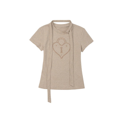 ハートロック刺繍ストライプタイTシャツ