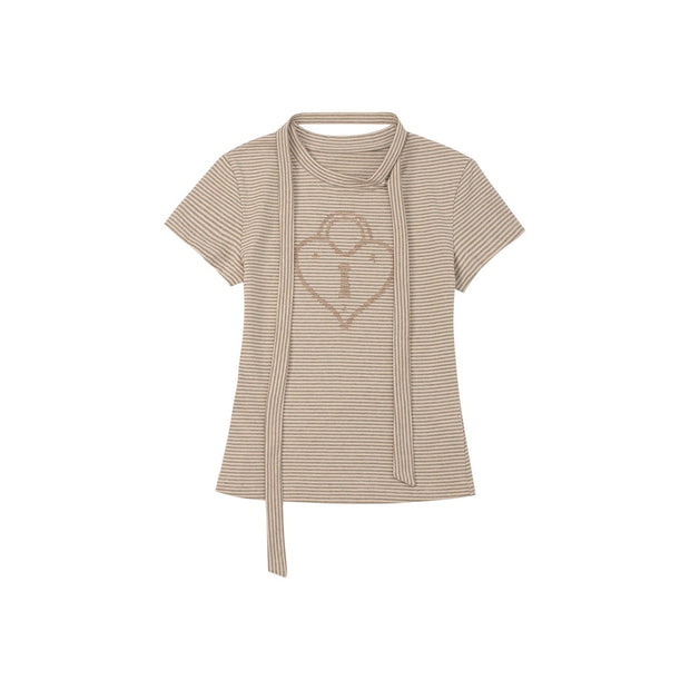 ハートロック刺繍ストライプタイTシャツ