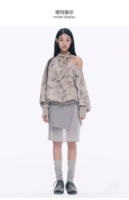 二重ガーゼスカート フェイクツーピース Aラインスカート