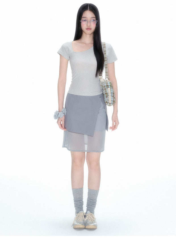 Double Layer Gauze Skirt Fake Two-Piece A-Line Skirt