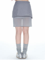 Double Layer Gauze Skirt Fake Two-Piece A-Line Skirt