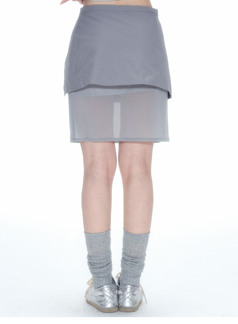 Double Layer Gauze Skirt Fake Two-Piece A-Line Skirt