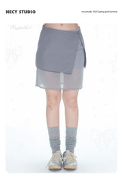 Double Layer Gauze Skirt Fake Two-Piece A-Line Skirt