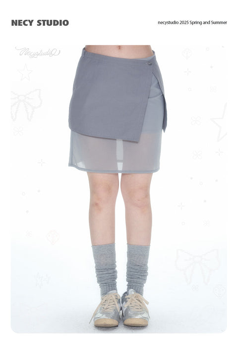 Double Layer Gauze Skirt Fake Two-Piece A-Line Skirt