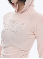 Rhinestone Raglan Hooded Top