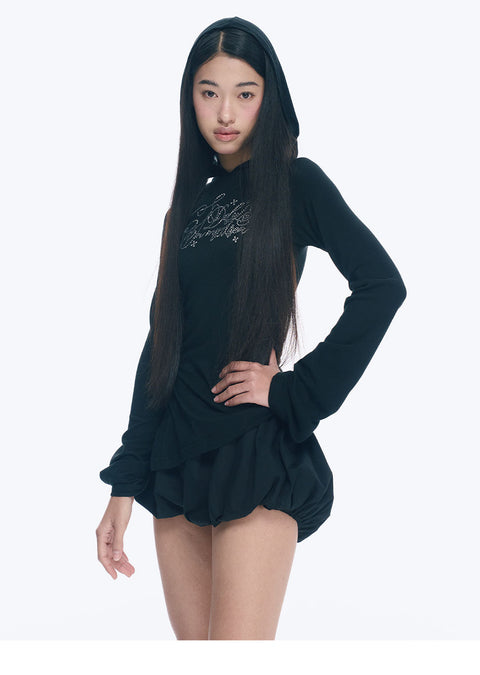 Rhinestone Raglan Hooded Top