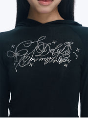 Rhinestone Raglan Hooded Top