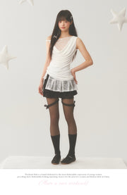 Asymmetric Lace Cut Drape Top