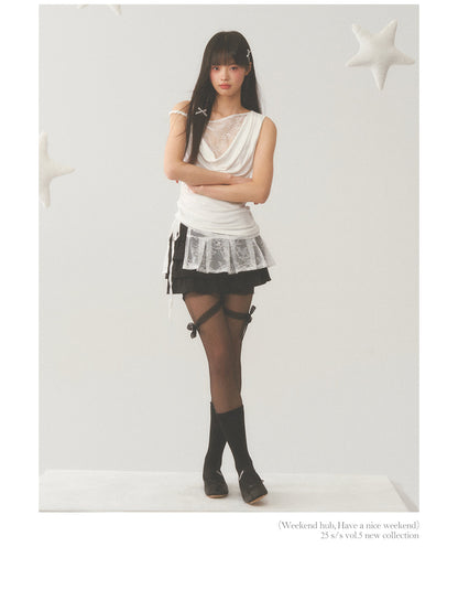 Asymmetric Lace Cut Drape Top