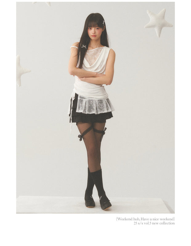 Asymmetric Lace Cut Drape Top