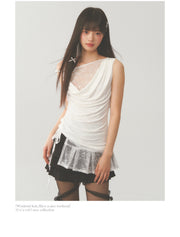 Asymmetric Lace Cut Drape Top