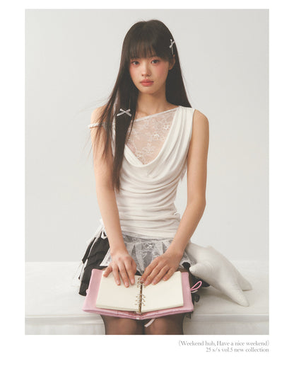 Asymmetric Lace Cut Drape Top