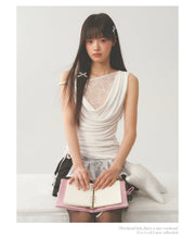 Asymmetric Lace Cut Drape Top