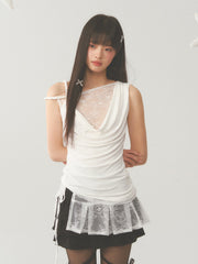 Asymmetric Lace Cut Drape Top