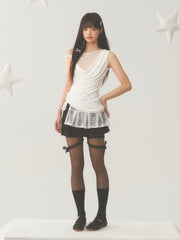 Asymmetric Lace Cut Drape Top