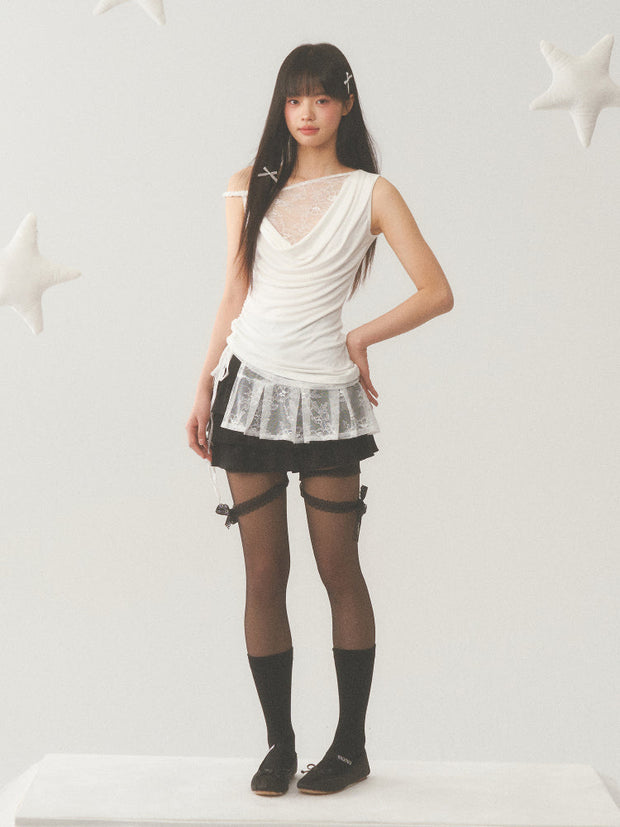 Asymmetric Lace Cut Drape Top