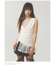 Pleat White Lace Short Skirt