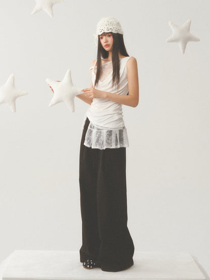 Pleat White Lace Short Skirt