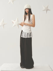 Pleat White Lace Short Skirt