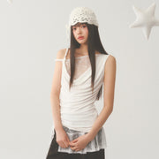 Pleat White Lace Short Skirt