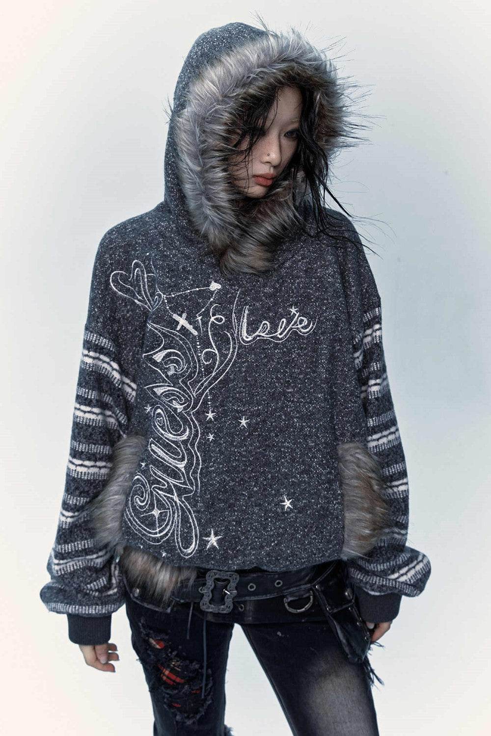 Embroidered Hooded Sweater - My Store