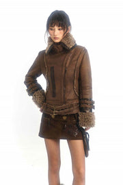 Shearling Leather Coat - My Store