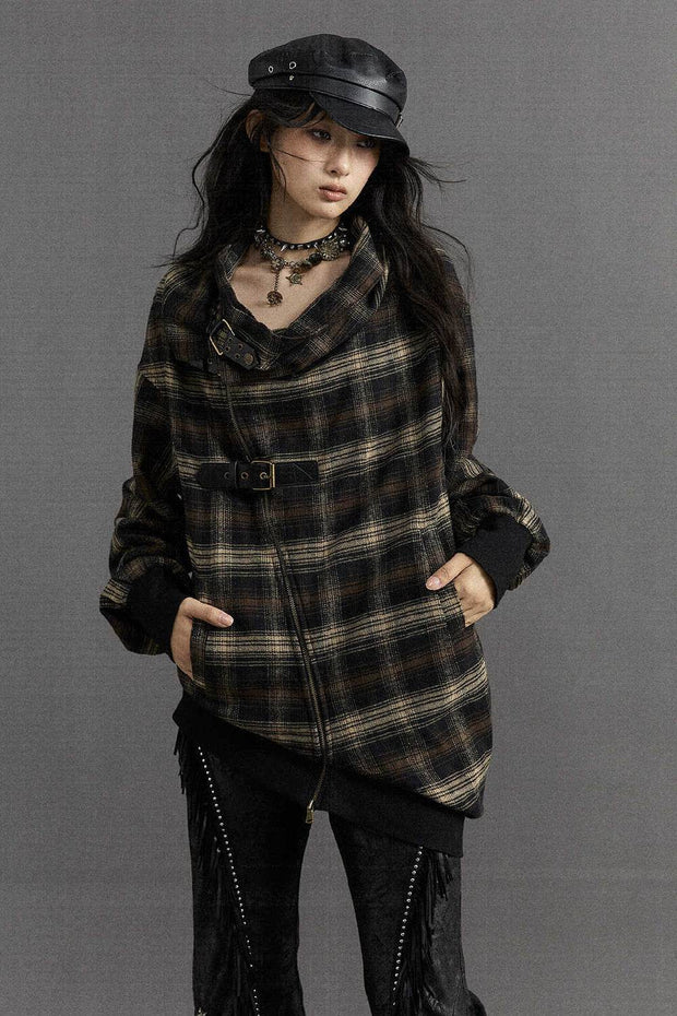 Asymmetrical Plaid Coat - My Store