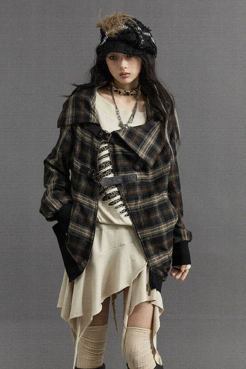 Asymmetrical Plaid Coat - My Store