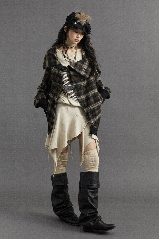 Asymmetrical Plaid Coat - My Store