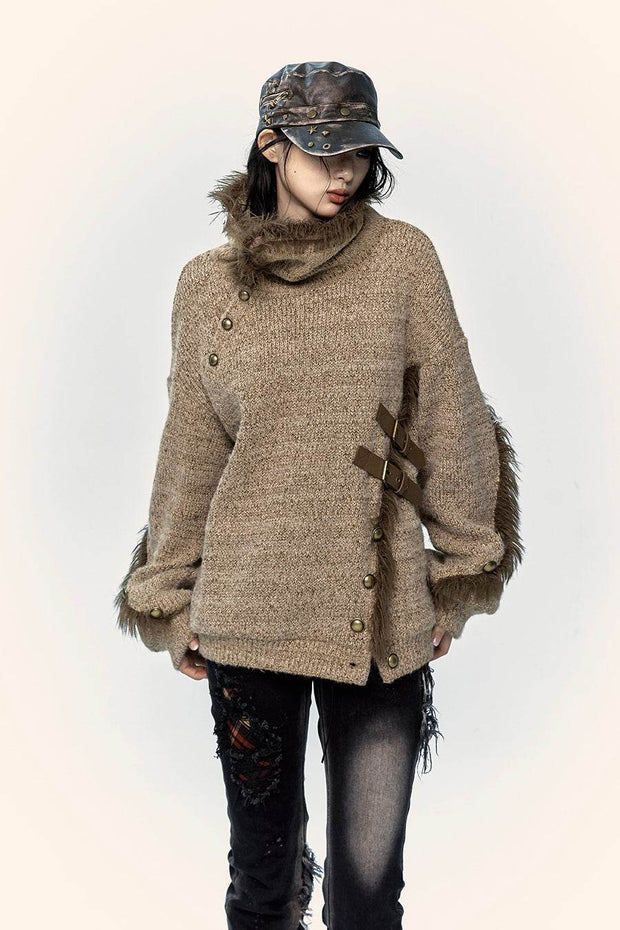 Fur-Trimmed Knit Pullover - My Store