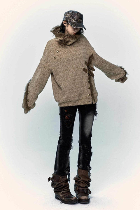 Fur-Trimmed Knit Pullover - My Store