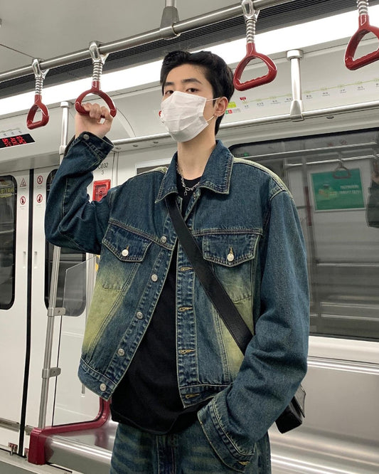 Retro Short Denim Jacket & Wide Denim Pants
