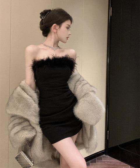 Faux Fur Accent Dress