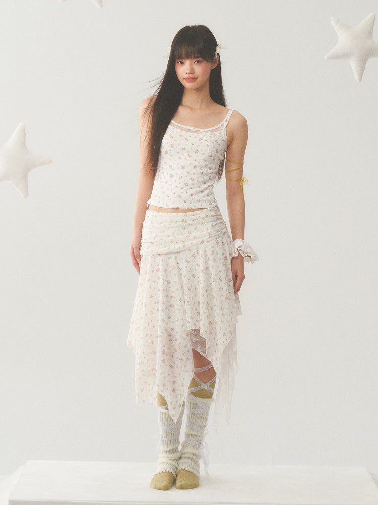 Floral Lace Trim Accent Top