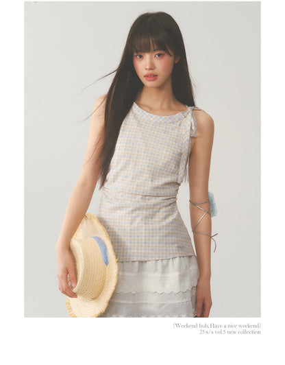 Plaid Layered White Trim Dress
