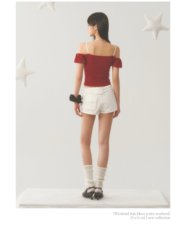 White Strap Red Off Shoulder Top