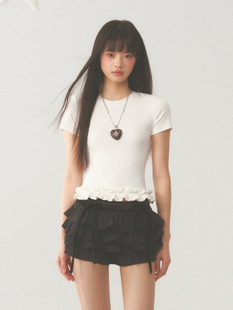 White Ruffle Crop Top